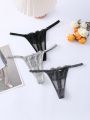 3pcs Butterfly Bow Lace Patchwork Women's Thongs