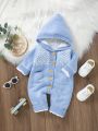 Baby Girl Geo Pattern Pocket Patched Hooded Teddy Lined Knit Bodysuit