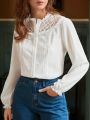 SHEIN Frenchy Solid Color Lace Detail Shirt