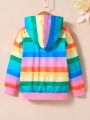SHEIN Kids SUNSHNE Girls' Casual Colorful Striped Hooded Jacket