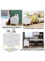 Marble Print Nightstands, Small Side Tables with Two Drawers, Narrow Side Stands for Bedroom, Living Room, Couch, Study, Modern End Stands with Sturdy Metal Legs, White