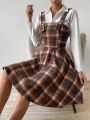 SHEIN Qutie Plaid Print Overall Dress Without Blouse