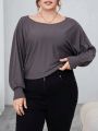 SHEIN Essnce Plus Size Off-Shoulder Long-Sleeved Casual T-Shirt