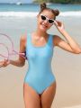Teen Girls' Solid Color Slim Fit One-Piece Swimsuit