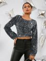 SHEIN BAE Shortened Long Sleeve Sequined Blouse