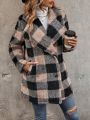 Buffalo Plaid Pattern Double Breasted Teddy Coat