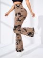 Yoga Trendy Tie Dye Wideband Waist Flare Leg Pants