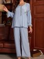 Maternity Long Sleeve Long Pants Pajama Set With Frill Edging