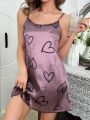 Heart & Letter Printed Satin Cami Nightgown