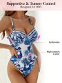 SHEIN DD+ Printed Pattern One-shoulder Swimsuit