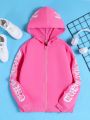 Teen Girl Letter Graphic Zip Up Hoodie