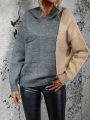 SHEIN LUNE Two Tone Drop Shoulder Hooded Sweater