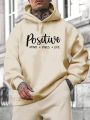 Men's Plus Size Hooded Fleece Sweatshirt With Letter Print