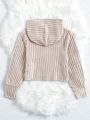 SHEIN Tween Girl Solid Ribbed Knit Hooded Sweatshirt