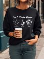 Plus Size Sweatshirt With Slogan Print And Round Neck