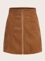SHEIN Privé Zip Up Corduroy Skirt