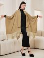 SHEIN Mulvari Women's Tassel Hem Batwing Sleeve Cape Jacket