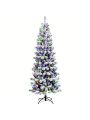 Costway 7.5FT Pre-Lit Hinged Christmas Tree Snow Flocked w/9 Modes Remote Control Lights