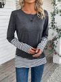 Women'S Round Neck Striped Long Sleeve T-Shirt