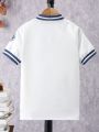 SHEIN Kids EVRYDAY Boys' Teenager Striped Shirt Decorated With Letter And Number Prints