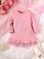 Infant Girls' Fall Winter Fashionable Elegant Texture Splicing Mesh Dress