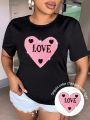 Women'S Plus Size Love & Letter Graphic Short Sleeve Tee With Regular Shoulder