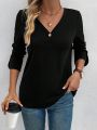 Women's Casual Loose Fit T-shirt With Button Detail In Solid Color