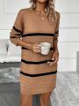 Striped Pattern Drop Shoulder Sweater Dress