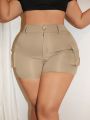 SHEIN SXY Plus Size Women'S Solid Color Cargo Shorts