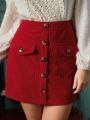 SHEIN Frenchy Red Corduroy Valentine's Day Midi Skirt