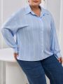 SHEIN Essnce Large Size Striped Drop Shoulder Shirt
