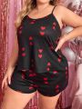 Plus Size Love Heart Print Homewear Set