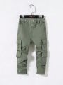 SHEIN Toddler Boys' Casual Mid-waist Multi-pocket Slim Fit Jeans