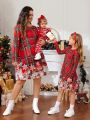 SHEIN Kids EVRYDAY Tween Girl 1pc Plaid & Floral Print Dress