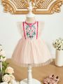 Baby Girl Embroidered Floral Patchwork Satin Ribbon Invisible Zipper Dress