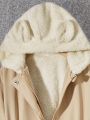 SHEIN Kids QTFun Boys' Cute Mid-length Hooded Parka Coat With Warm Ears, For Winter