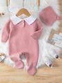 Infant Girls' Doll Collar Sweater Jumpsuit With Hat