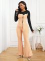 SHEIN Lady Ladies' Color-blocked Round Neck Long Sleeve Top And Pants Two-piece Set