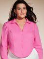 SHEIN BASICS Plus Size Solid Color Long Sleeve Shirt