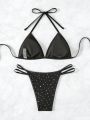 Women'S Shiny Halter Neck Bikini Swimsuit