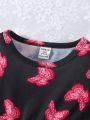 3pcs/set Newborn Baby Girls' Spring/summer Printed Round Neck Short Sleeve Dress