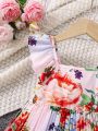 SHEIN Kids SUNSHNE Toddler Girls' Floral Printed Pleated Flutter Sleeve Dress, Summer