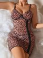 SHEIN Leopard Print Sexy Slip Dress And Thong Set With Slim Straps