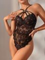 Classic Sexy Ladies' Sexy Lace Bodysuit With Circular Decoration And Mesh Fabric