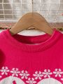 Girls' Long Sleeve Sweater With Large Reindeer Pattern