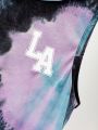 SHEIN Male Teenagers Casual Comfortable Letter Pattern Tie Dye Hooded Vest Top
