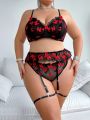 Women'S Plus Size Butterfly Knot Embroidery Splice Mesh Sexy Lingerie (Valentine'S Day Edition)