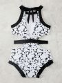 Women's Halter Neck Floral Print Cut-out Monokini Swimsuit