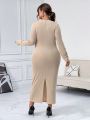 SHEIN Privé Queen Anne Collar Ribbed Plus Size Dress With Square Neckline