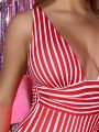 SHEIN Swim Vcay Striped Ruched One Piece Swimsuit